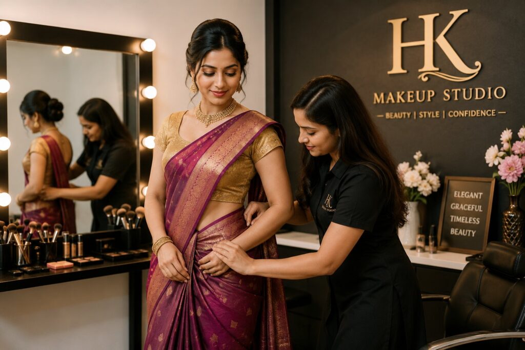 hk makeup studio saree draping